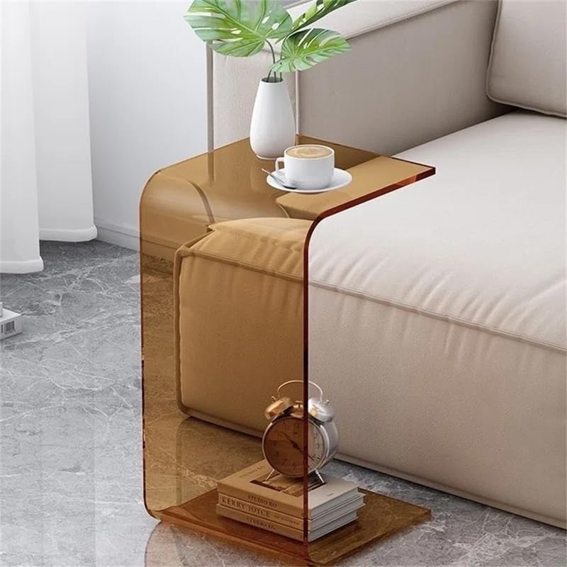 Acrylic End Table,C Shaped End Table, Acrylic Sofa Side Table, Bedside Table for Bedroom Small Simple Modern Coffee Table Suitable for Living Room (Brown)
