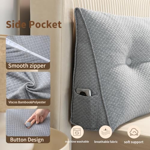 ZTVZTV Wedge Headboard Pillow for Bed, Queen Dorm Headboard Pillow Support for Sitting Up, Reading, Relaxing, Bolster Pillow with Removable Washable Cover, Gray