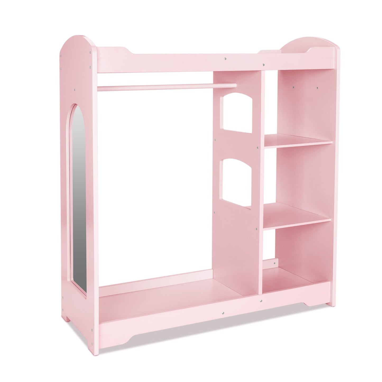 OOOK Kids Clothing Rack and Armoire with Mirror, Appropriate Height Kids Dress up Storage with Anti-tip Device, Helping Children Manage Own Clothes, Nice Dressers for Bedroom, Nursery