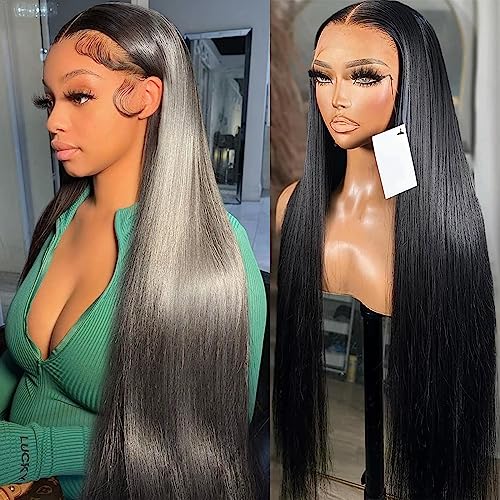 Lemoda 13x6 Full Lace Frontal Wig 200% Density Straight Lace Front Wigs Human Hair HD Transparent Lace Wig Pre Plucked 14A Brazilian Virgin Human Hair Wigs for Women 26 Inch