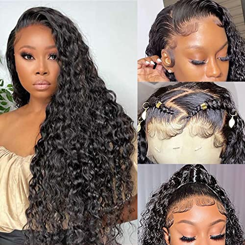 Water Wave 13x6 HD Transparent Lace Front Wigs Human Hair 180 Density Wet and Wavy Human Hair Wigs for Women Curly Lace Front Wig Human Hair Pre Plucked with Baby Hair Natural Color (18 Inch)