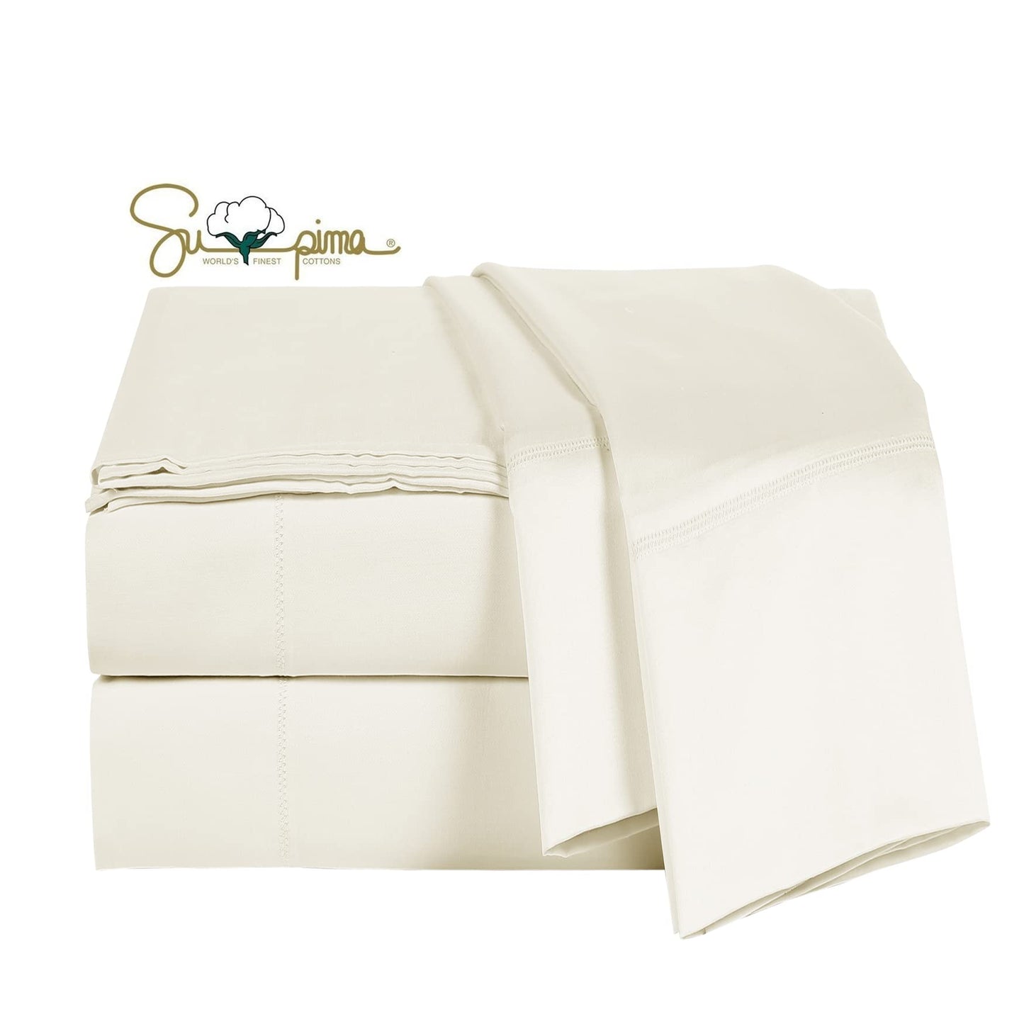 ELINEN 100% Supima Cotton Sheets 600 Thread Count,Bed Sheet Set Queen Size Sheets 4 Pieces,Soft & Silky Sateen Weave, Fits Mattress Up to 18",Deep Pocket, Breathable & Fade Resistant(Ivory,Queen)