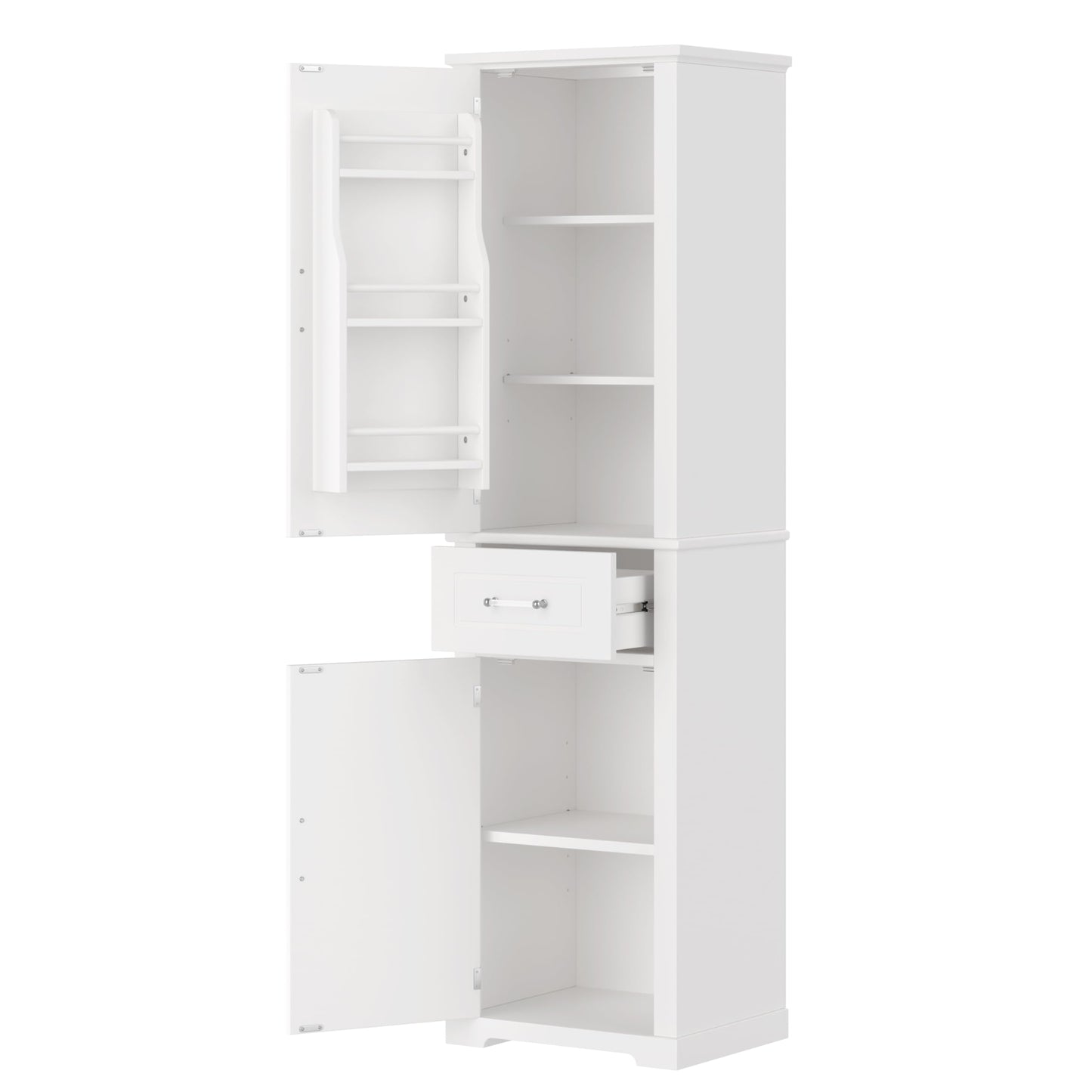 Guxeei Tall Storage Cabinet, Bathroom Floor Freestanding Storage Cabinet with 2 Doors, One Drawer, Door Shelve Design, and Adjustable Shelf for Bathroom, Office, Living Room, White