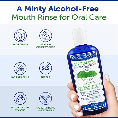 Eco-Dent Alcohol-Free Mouthwash, Mint - Ultimate Essential MouthCare, Oral Care Mouth Wash for Adults, Baking Soda Mouth Rinse with CoQ10/Herbs/Essential Oils, 8 Fl Oz (Pack of 2)