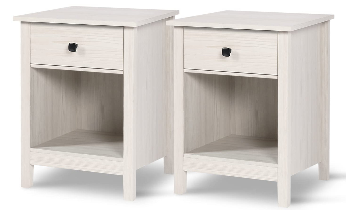 LTMEUTY Wood Nightstand Set - Set of 2 White Nightstands with Drawers for Bedroom Bedside Table, Tall Night Stand with One Drawer & Open Cabinet