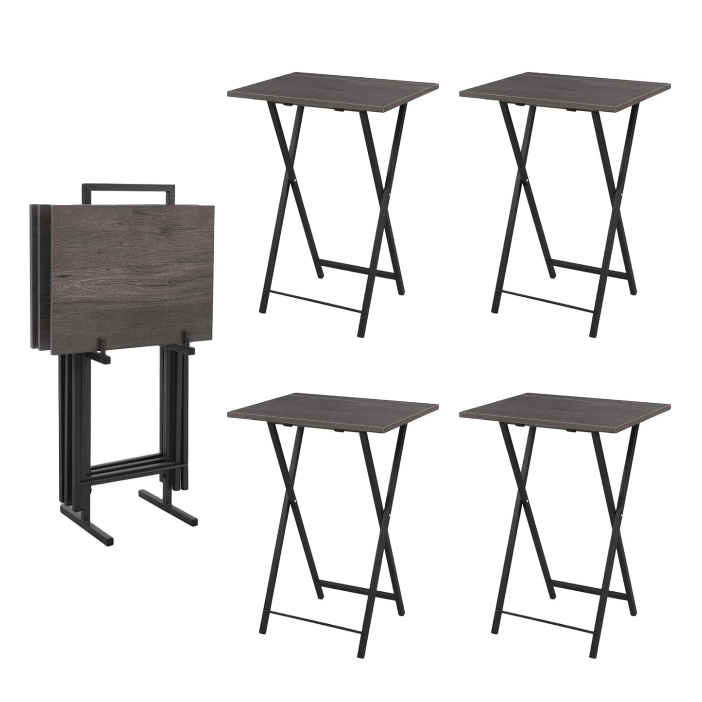 Folding TV Trays Set of 4 with Stand, TV Dinner Tables, Snack Tray Table Set, Portable Foldable Desk, Sofa Side Table, TV Tray Table for Couch, Living Room, Small Space. (Folding table/Gray)