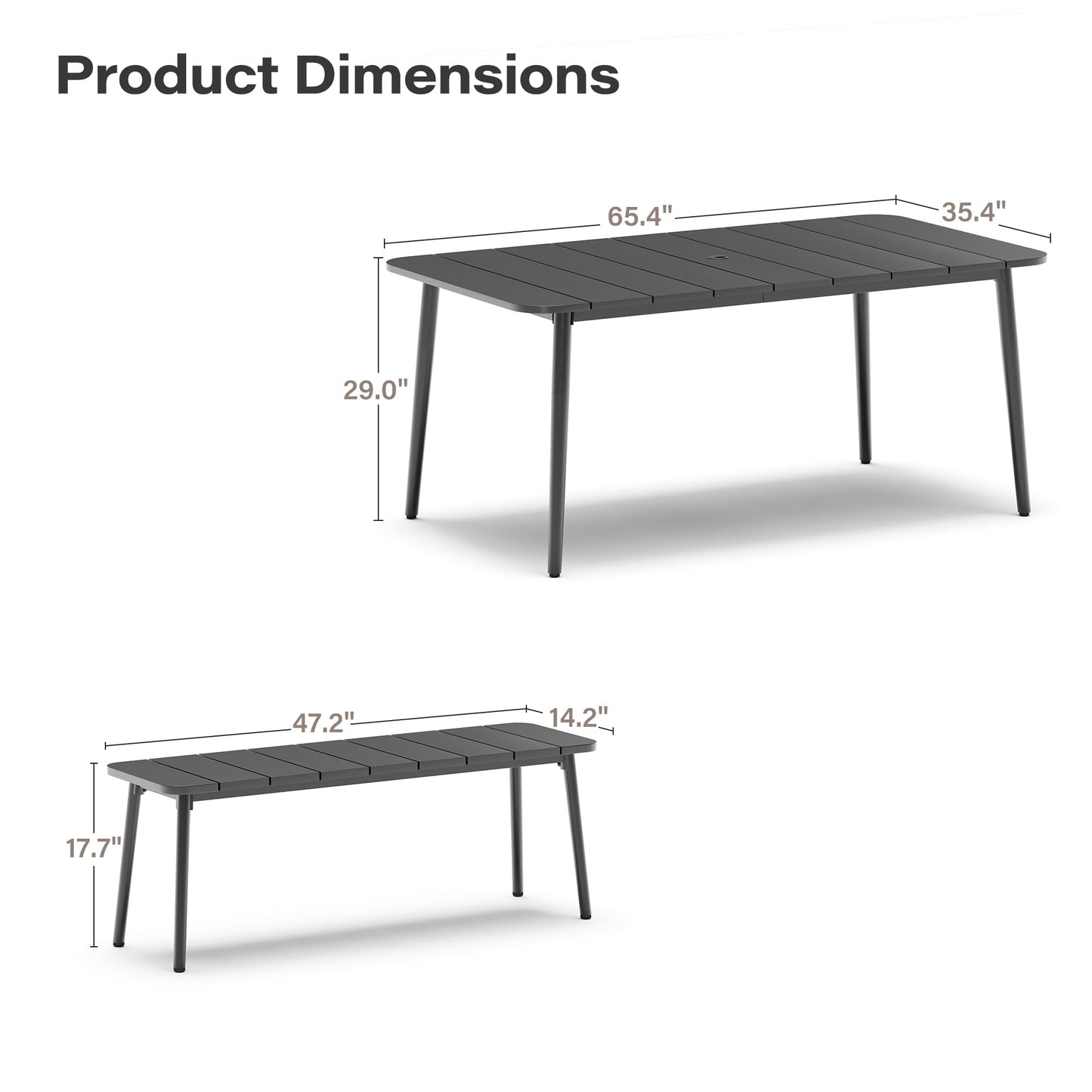 LAUSAINT HOME 3 Pieces Outdoor Patio Dining Set, Outdoor Dining Table and Chairs Set with Metal Table and Umbrella Hole,Patio Furniture Sets for Garden Backyard Deck Balcony with 2 Benches