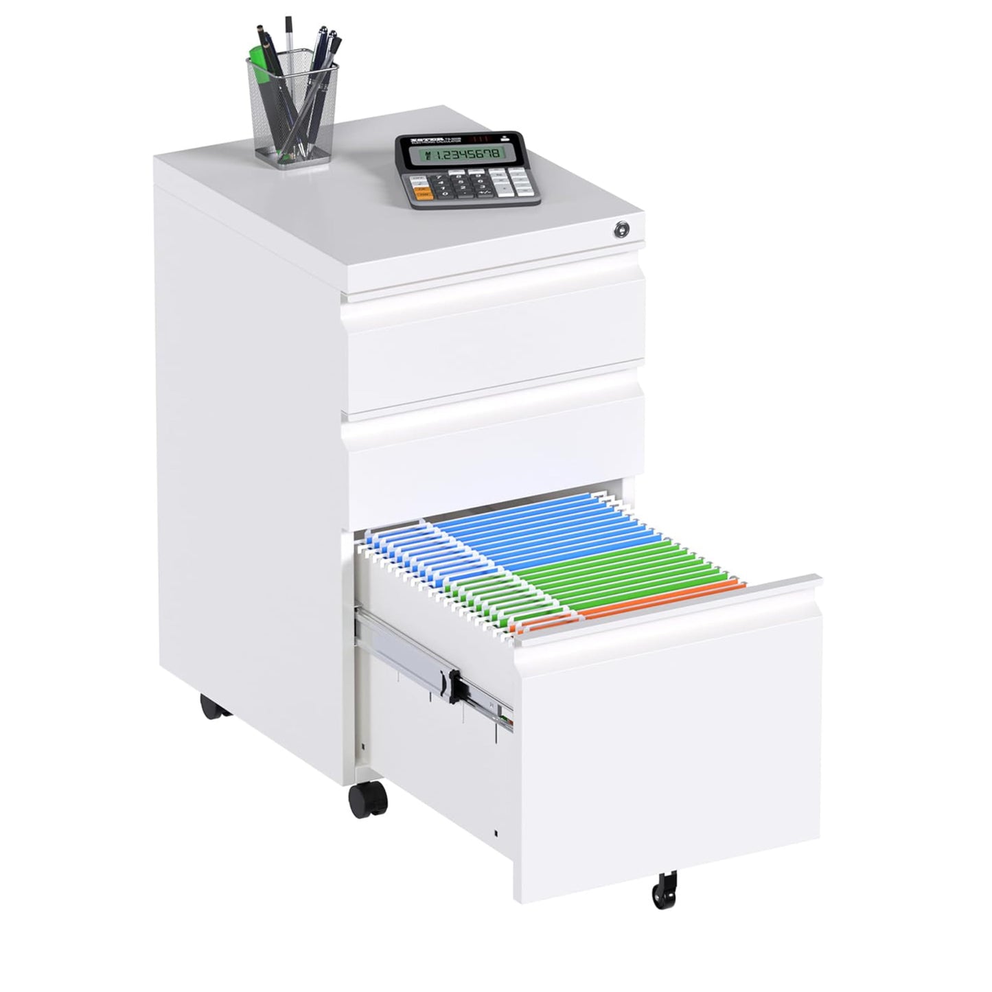 Reemoon 3 Drawer Metal Rolling File Cabinet with Lock, Under Desk Mobile Filing Storage Cabinet for Home Office School, Required Assembly, White