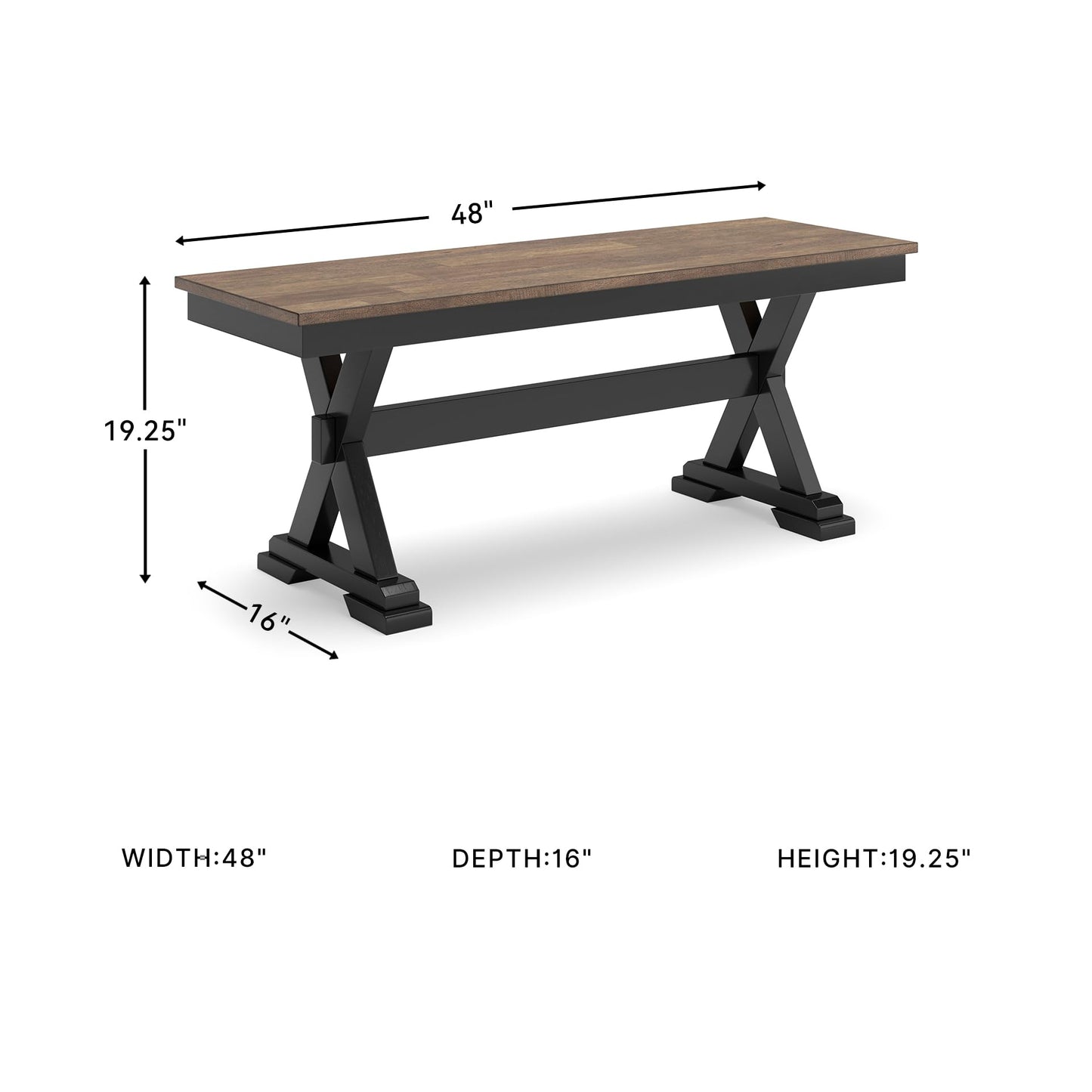 Signature Design by Ashley Wildenauer Farmhouse 50" Dining Bench, Dark Brown & Black