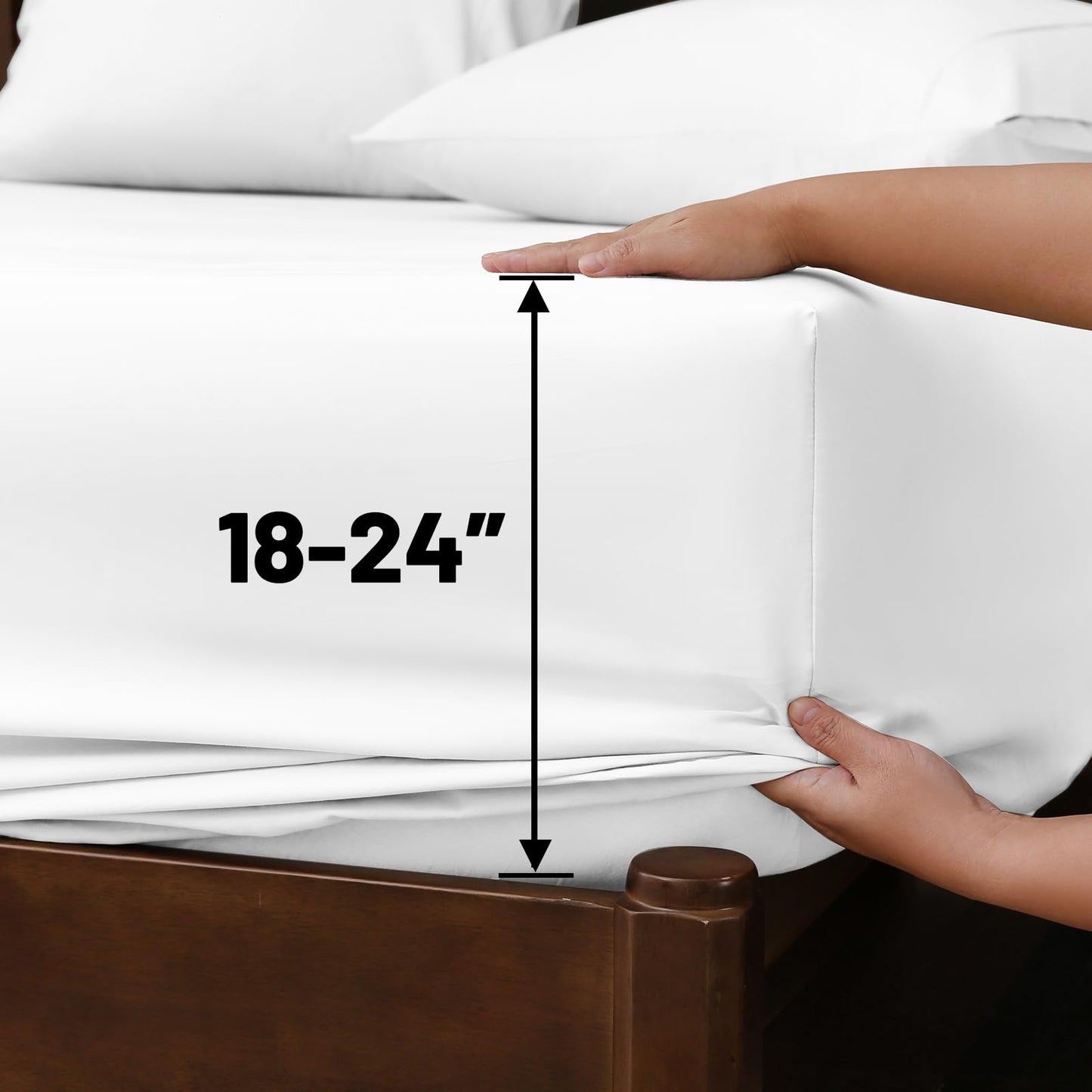Overket Extra Deep Pocket Queen Sheets 18-24 Inch 1000 Thread Count 100% Egyptian Cotton Sateen Weave Soft Breathable 4 Pieces（Queen,White）