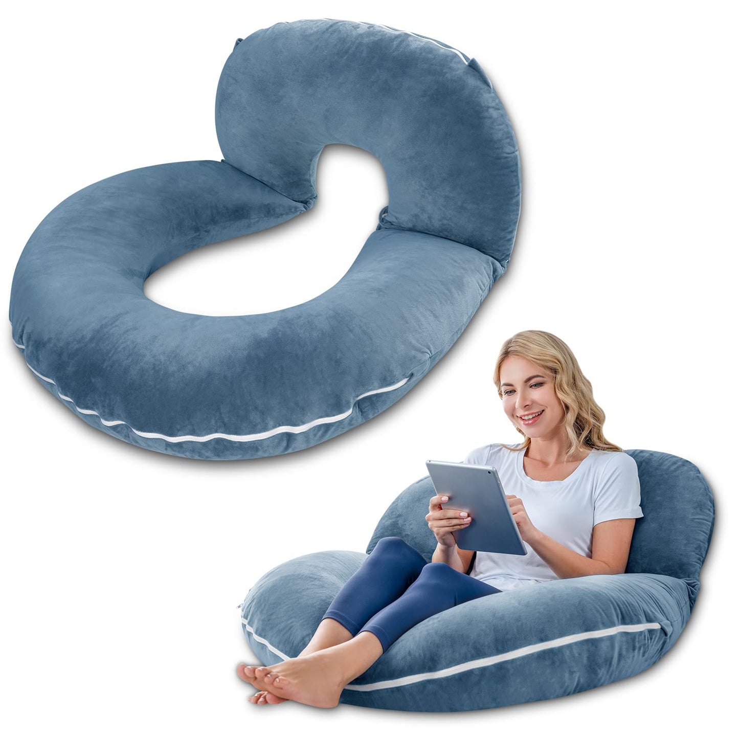 INSEN Reading Pillow, Back Pillow for Sitting in Bed for Reading, Nurse & Relax, Reading Pillow for Adults, Moms & Kids, Sit Up Pillow for Bed, Blue Bubble Velvet