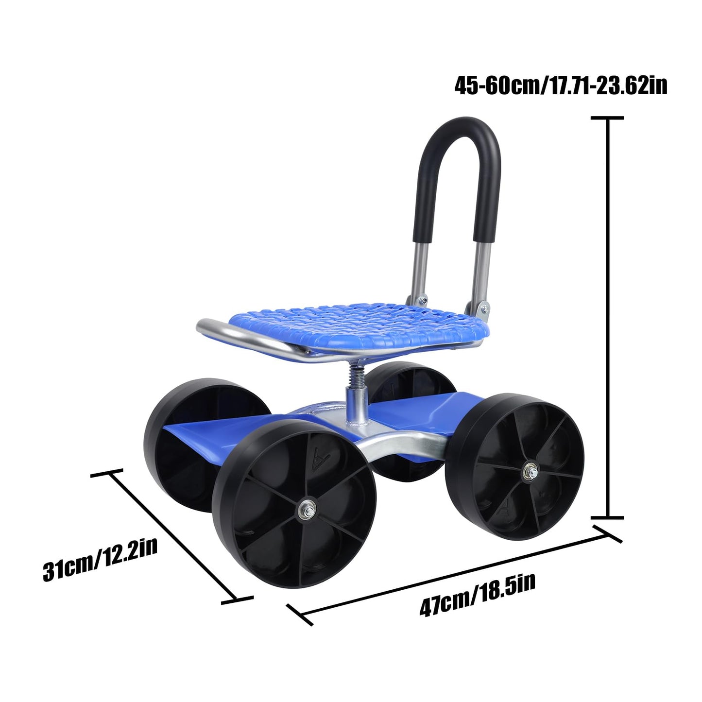 Explorinox Garden Cart Rolling Workseat with Wheels,Height Adjustable Gardening Stool for Planting,360 Degree Swivel Seat, Picking Rotary Tool Cart for Outdoor, Patio and Yard Blue