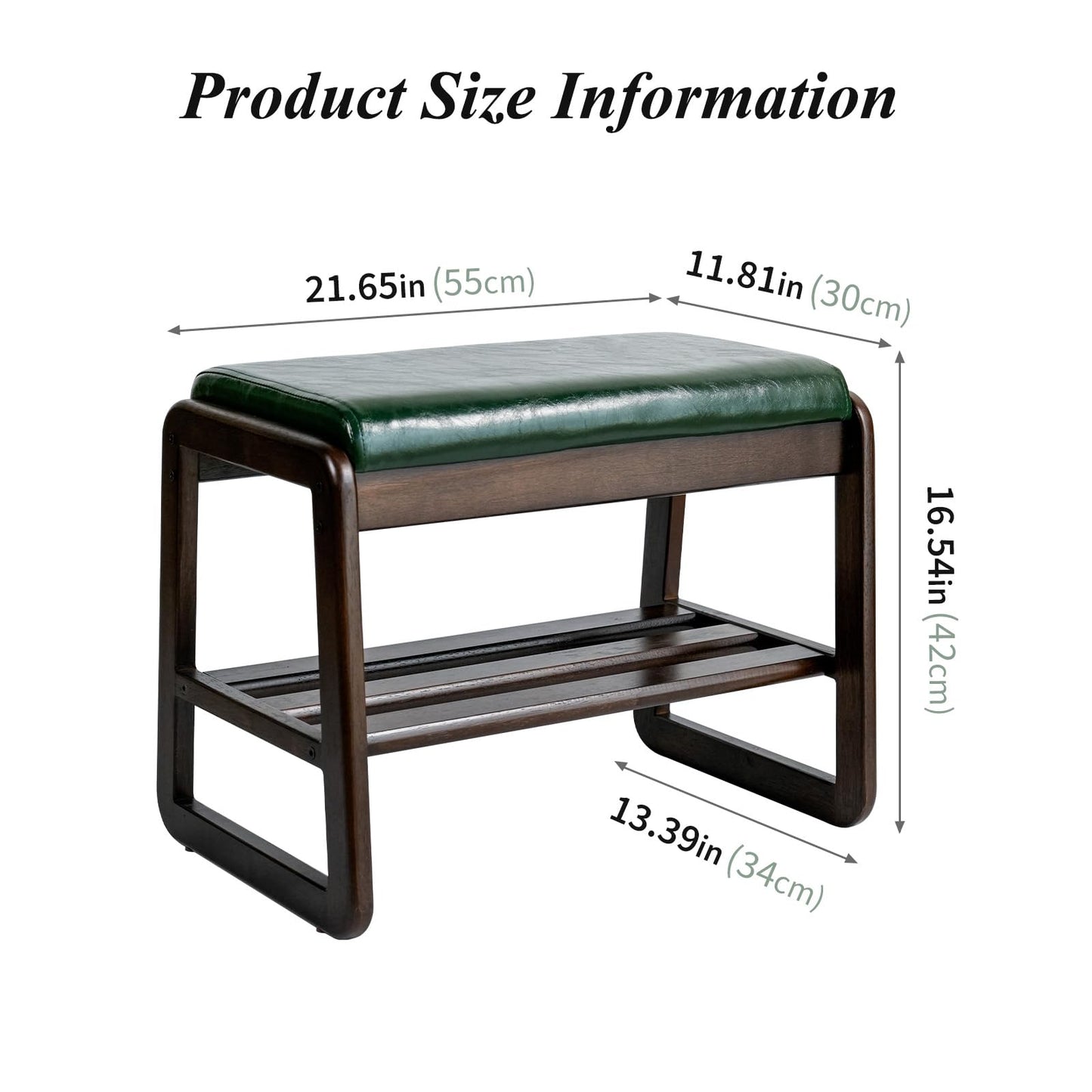 Cttasty Grey Shoe Bench, Entryway Bench with Leather Cushion, Solid Wood Shoe Rack, Mid Century Modern Bench, Shoe Storage, Shoe Organizer for Entryway, 21.7 L x 11.8 D x 16.5 H Inches