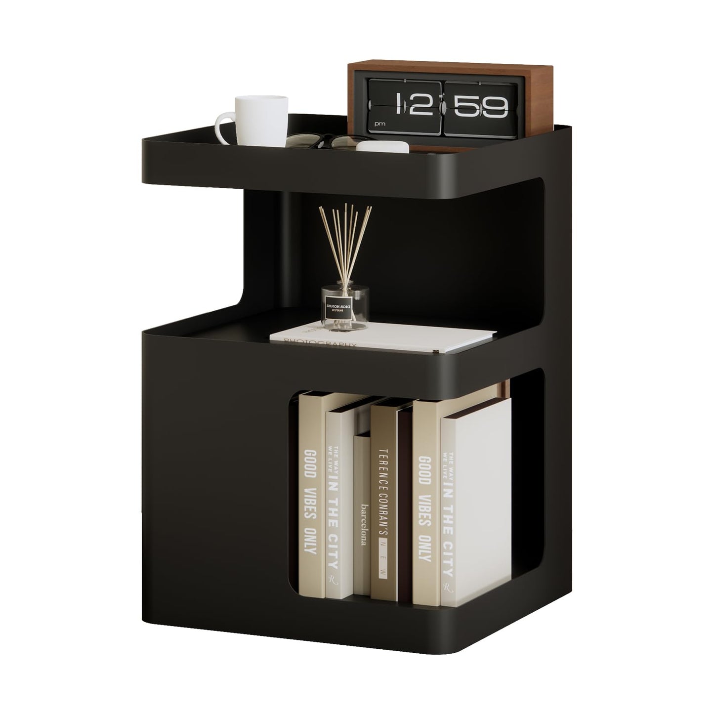 ZHBHYZ Modern Side Table,Small end Tables for Small Spaces,Black Metal nightstand,Bedside Tables,Accent Table with Storage for Couch, Bedroom,Living Room.No Assembly Required