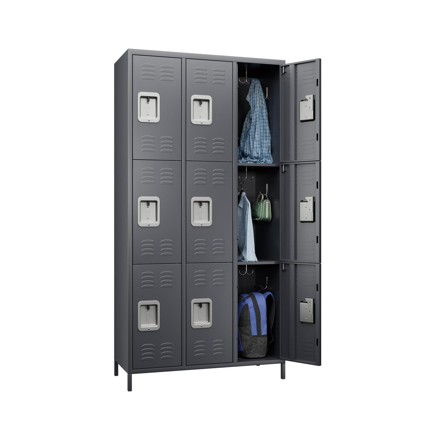 Reemoon 9 Doors Metal Storage Locker, Steel Storage Cabinet for Employees, Industrial Office Locker for School Gym Bedroom, Assembly Required,Dark Grey