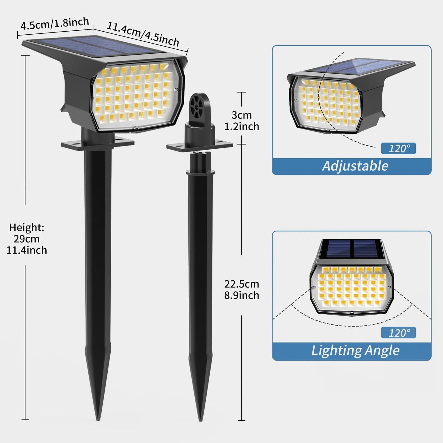 WENATY Solar Spot Lights Outdoor Waterproof IP65, 12 Pack Landscape Spotlights with 46 LEDs, 3 Modes Auto On/Off Solar Powered Flood Lights for Outside Pathway, Yard, Garden, Walkway (Warm White)