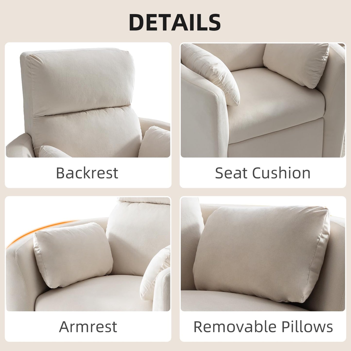 EBELLO Swivel Accent Chair, Velvet High Back Round Living Room Chair, Minimalist Reading Conversation Seat with Two Pillows for Small Space, Bedroom, Beige