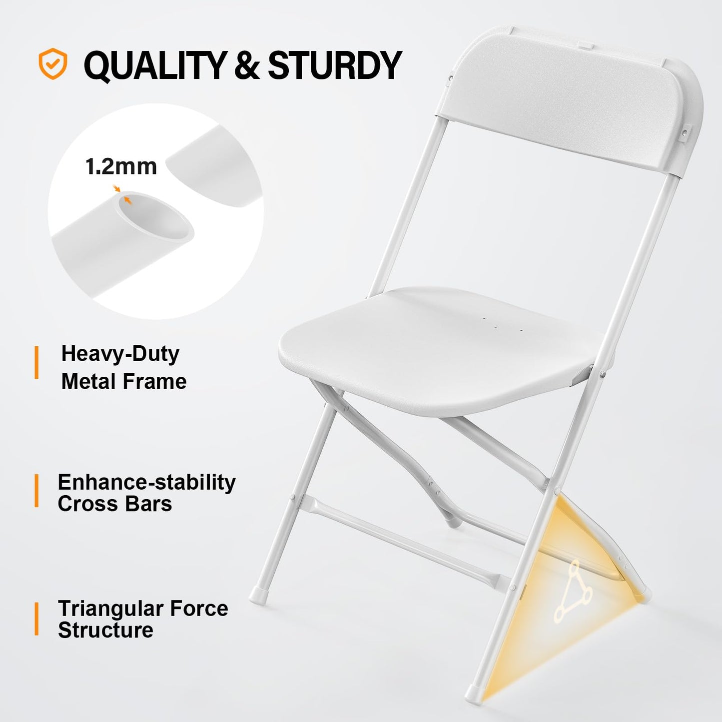 VINGLI 12 Pack White Plastic Folding Chair, Indoor Outdoor Portable Stackable Commercial Seat with Steel Frame 350lb. Capacity for Events Office Wedding Party Picnic Kitchen Dining