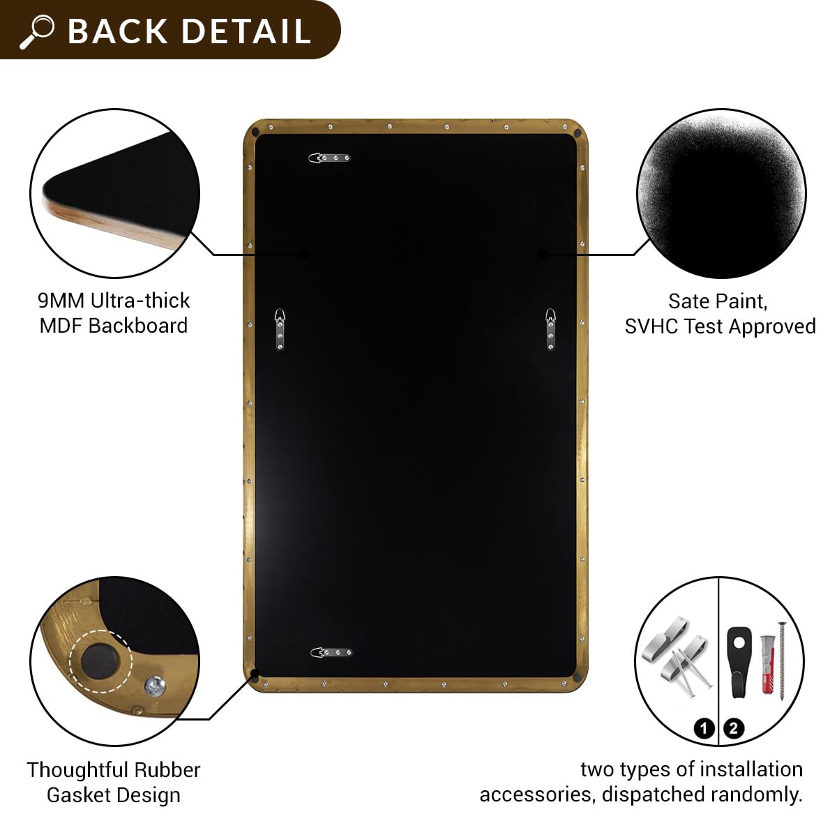 ANDY STAR 24x40 Inch Gold Bathroom Mirror, Stainless Steel Metal Frame with Rounded Corner, Rectangle Glass Panel Wall Mounted Mirror Decorative for Bathroom