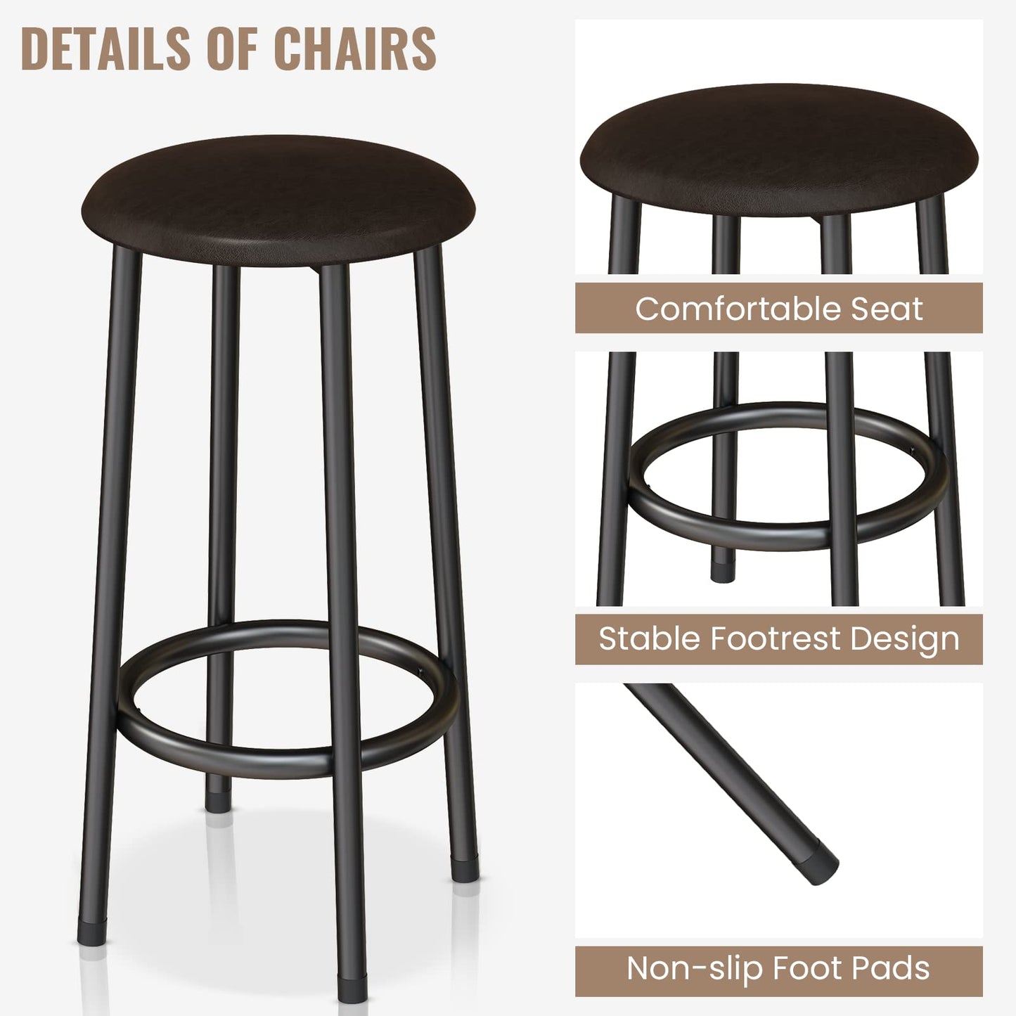 Lamerge 3 Piece Bar Table and Chairs Set, Industrial Bar Table Set with Storage Shelves,Marble Counter Height Table with 2 Bar Stools,Modern Pub Table Dining Room Table Set for Kitchen,White
