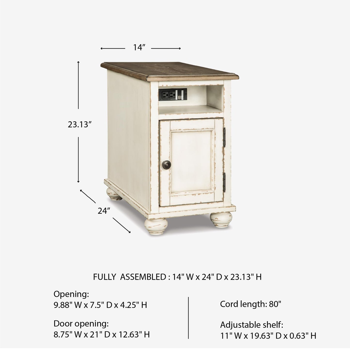Signature Design by Ashley Realyn French Country Chair Side End Table with Outlets & USB Ports, Cream
