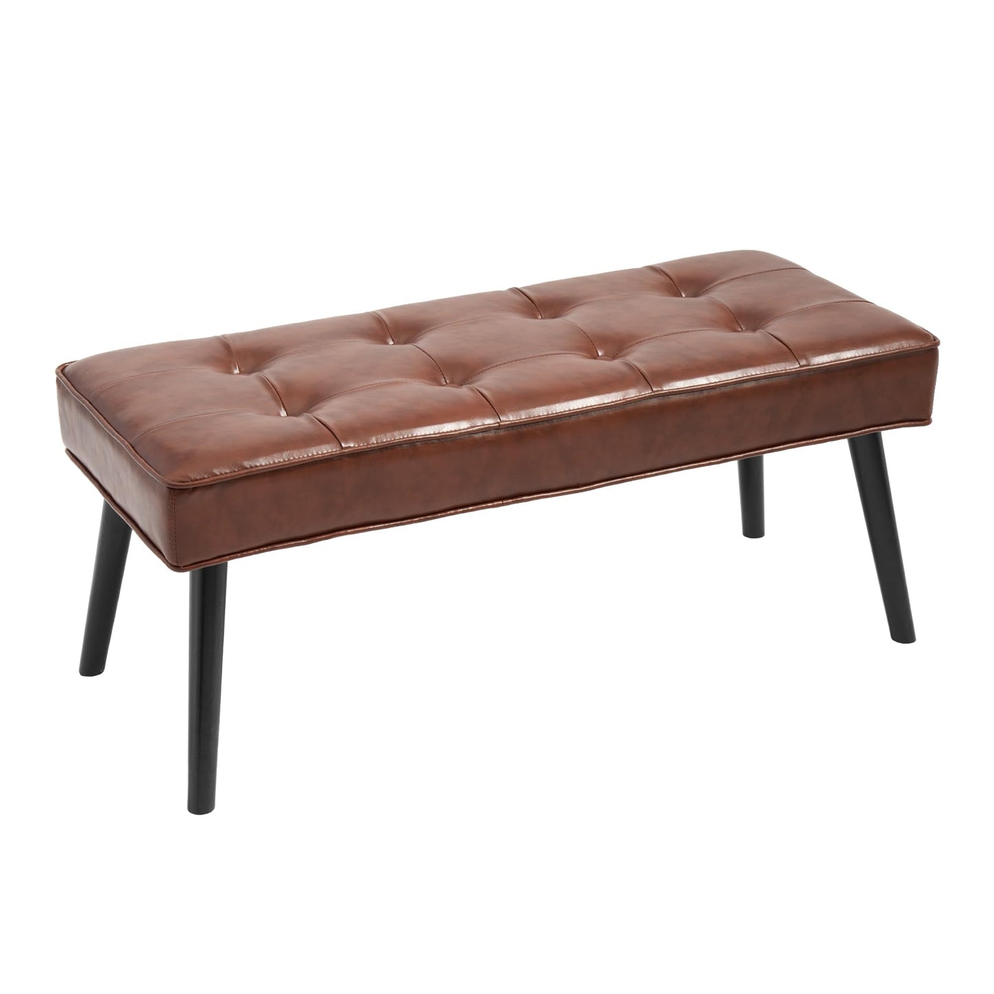LOULENS 40'' PU Leather Tufted Ottoman Bench, Modern Upholstered End of Bed Bench, Waterproof Leather Entryway Bench with Wood Legs, Accent Footrest for Living Room, Brown