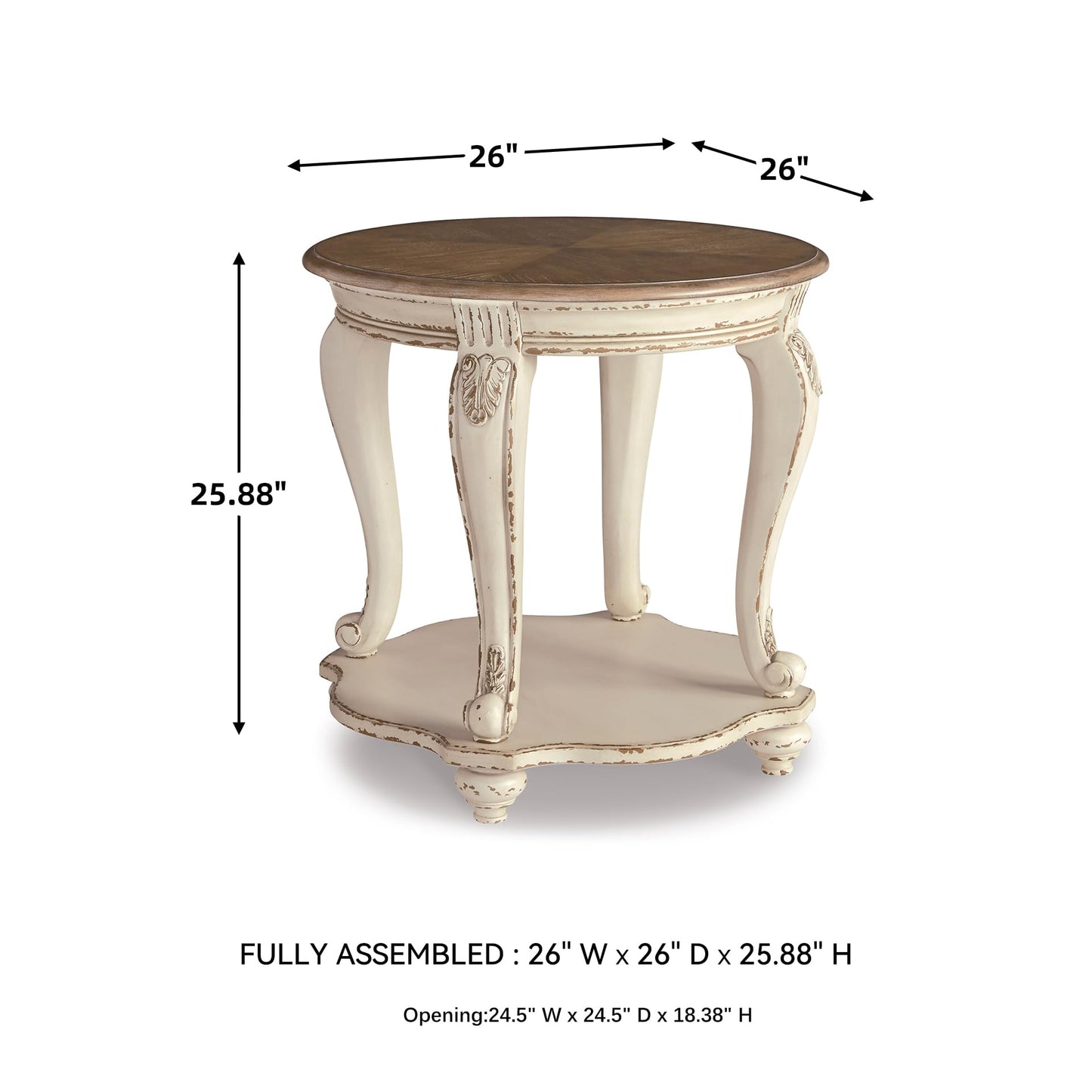 Signature Design by Ashley Realyn French Country Two Tone Round End Table, Chipped White
