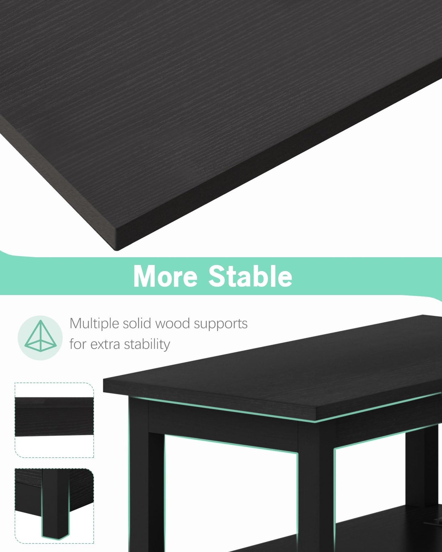 Sandinrayli End Table with Charging Station, Side Table with 2 Drawer & USB Ports & Power Outlets, Nightstand for Small Spaces, Bedside Tables for Living Room Black