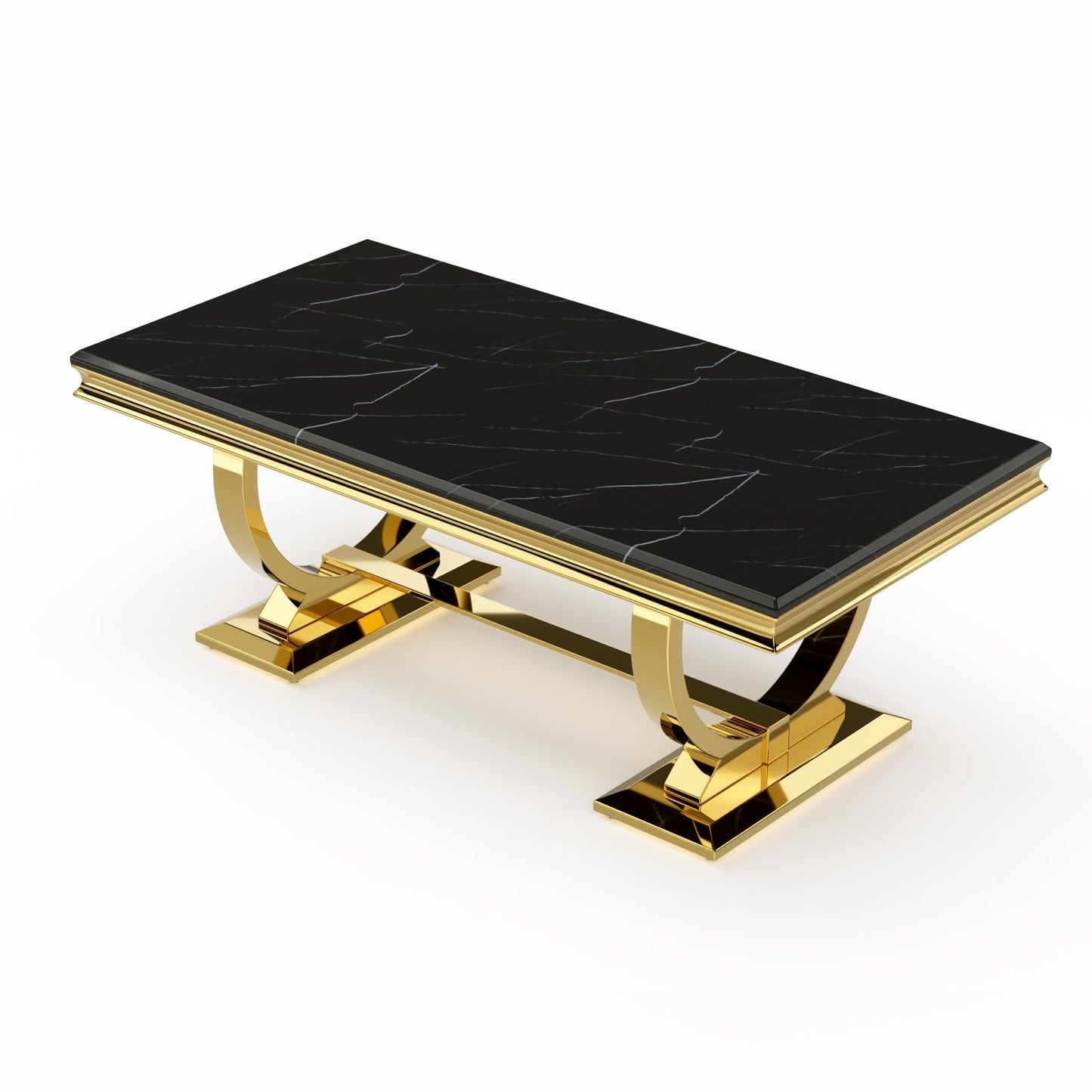 ACEDÉCOR Gold Coffee Table for Living Room, 48 inch Rectangular Black and Gold Coffee Table with Polished Stainless Steel U Base