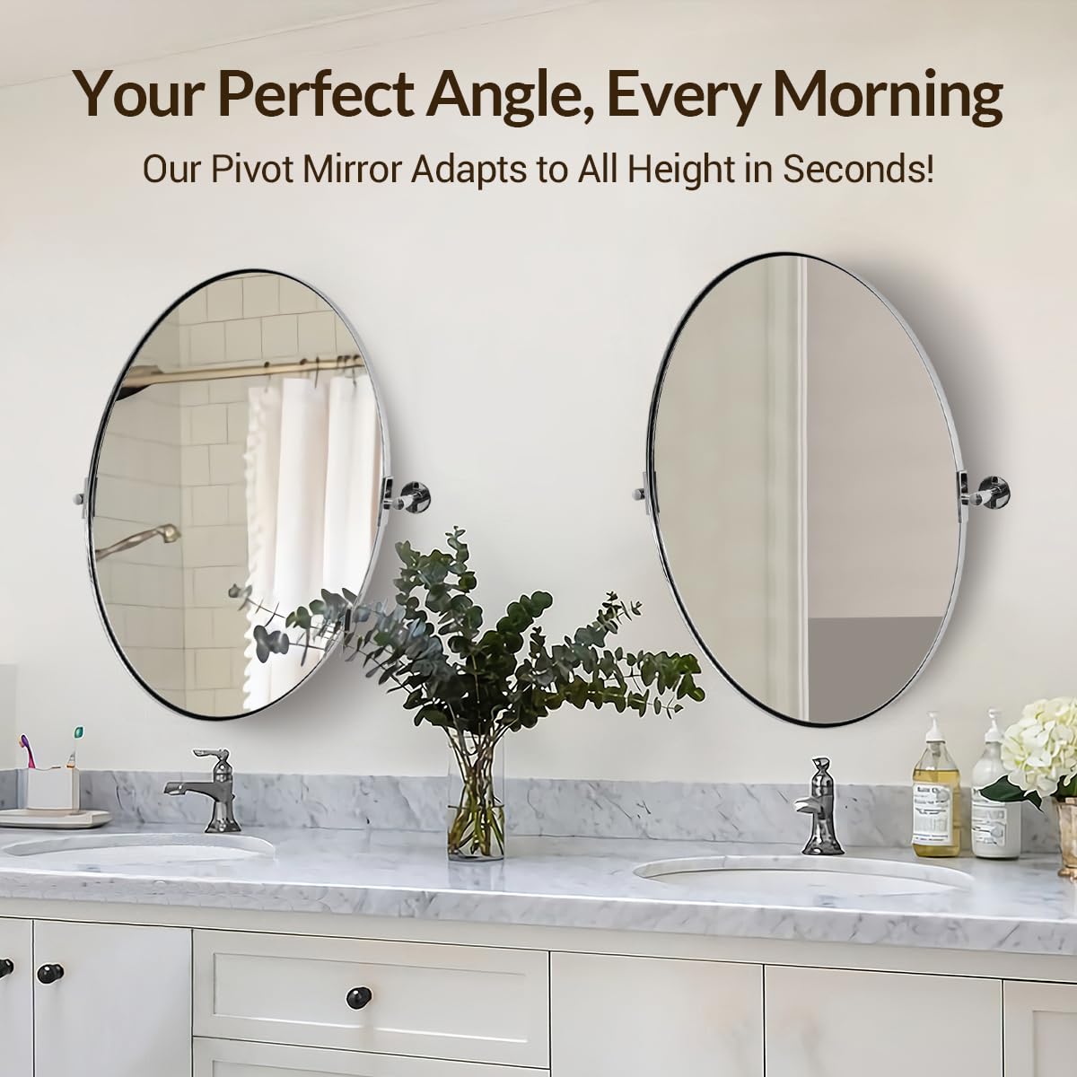 ANDY STAR Oval Bathroom Mirror, 22" x 34" Chrome Stainless Steel Metal Frame Pivoting Mirror for Over Sink with Adjustable Tilting Design, Vanity Mirror for Modern Wall