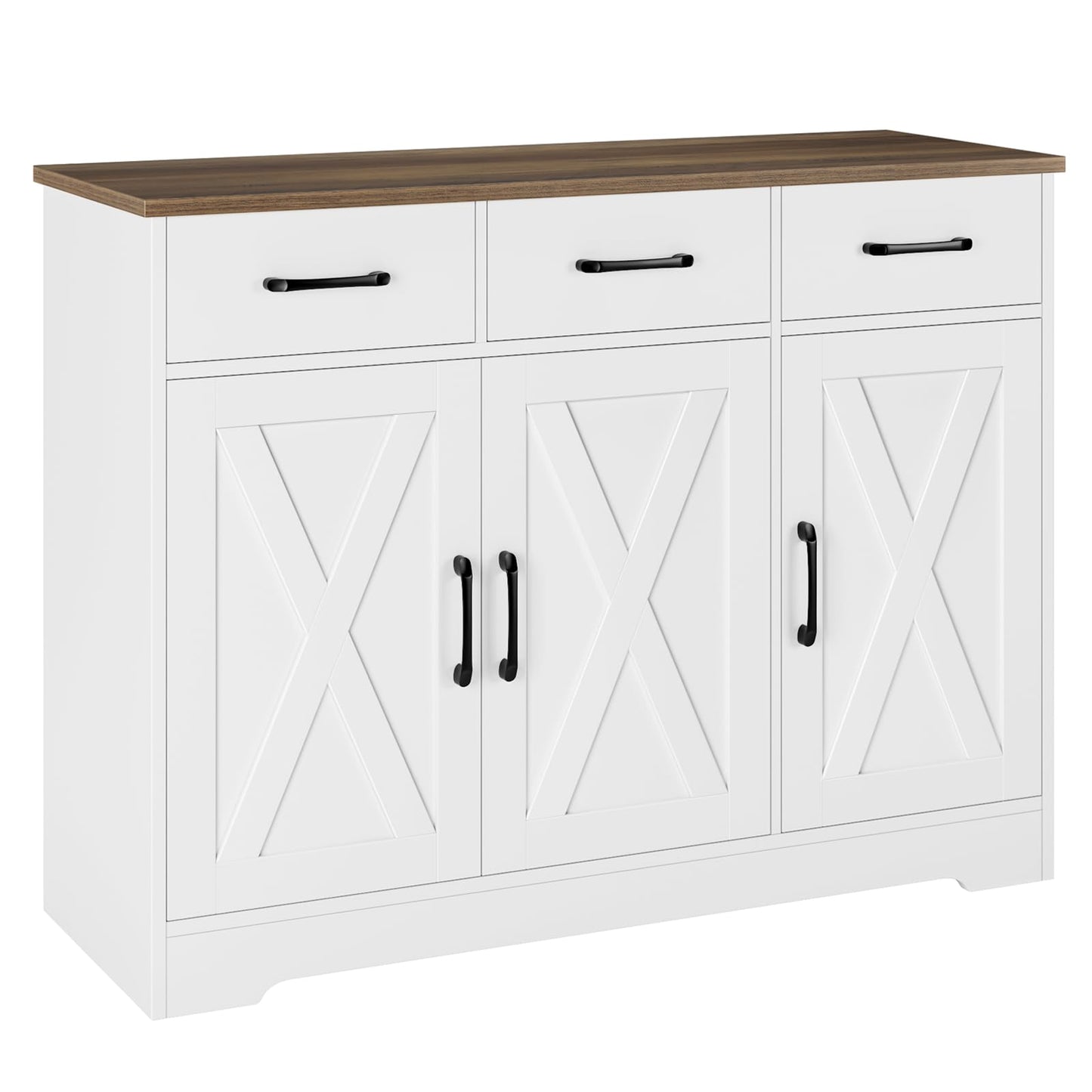 HOSTACK Modern Farmhouse Sideboard Buffet Cabinet, Barn Doors Buffet Storage Cabinet with Drawers and Shelves, Wood Coffee Bar with Storage for Kitchen, Dining Room, Living Room, White