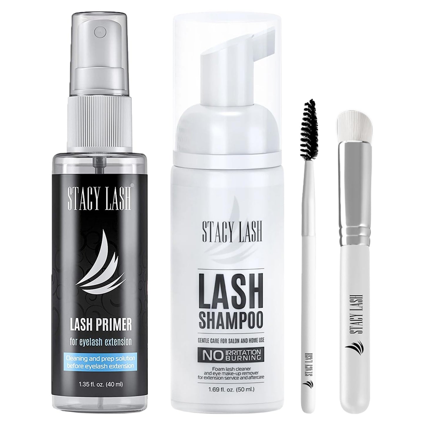 STACY LASH 50ml Shampoo | 40ml Primer | Eyelid Foaming Cleanser | Wash for Extensions and Natural Lashes | Paraben & Sulfate Free Safe Makeup & Mascara Remover | Professional & Self Use