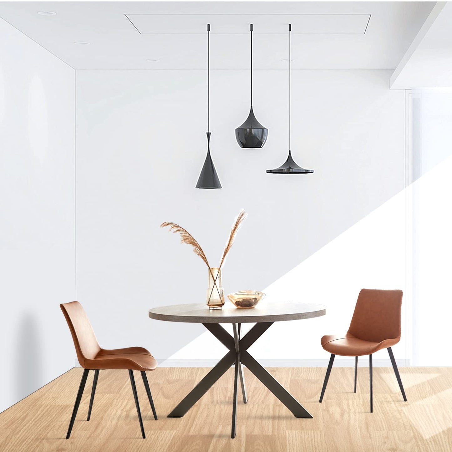 Zerifevni 45.3" Round Dining Table Set, Mid Century Modern Round Dining Table for 4-6 Person, Steel Legs, Leisure Coffee Table for Kitchen Dining Room, Save Space