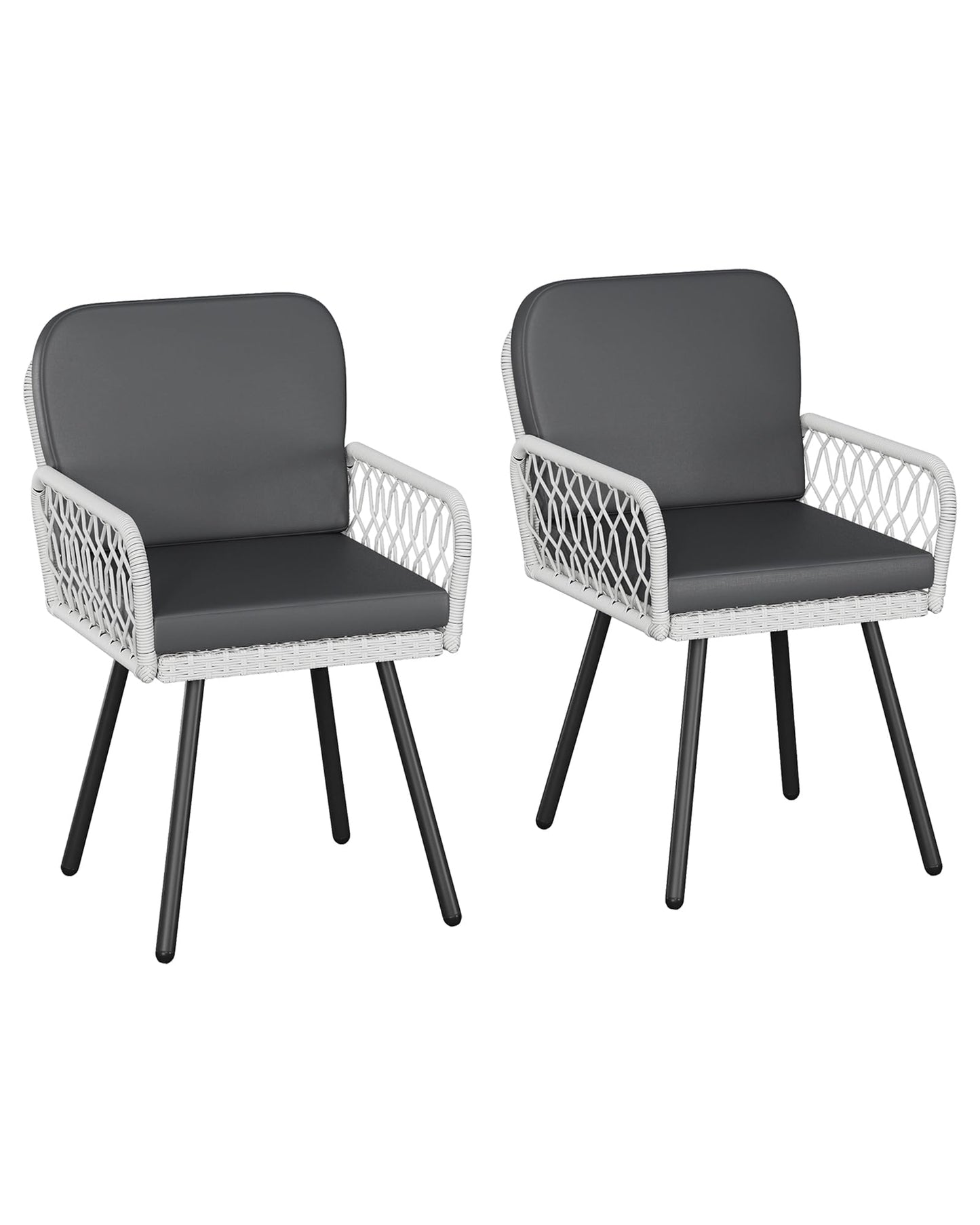 Patio Dining Chairs with 5mm Rattan & Cushions, 2-Piece Outdoor Chairs Set, Stackable Wicker Chairs with Metal Frame for Garden
