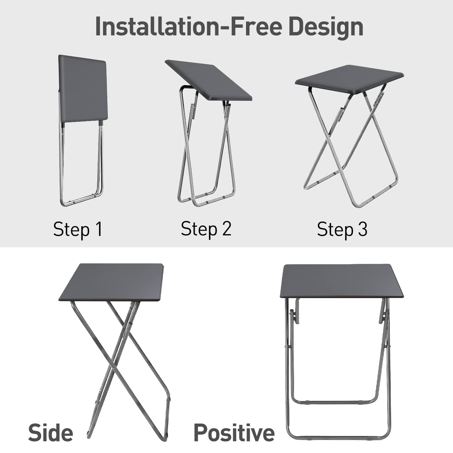 Garden 4 you Folding TV Tray Table/TV Dinner Trays Tables for Eating,Stable Tv Trays Table 25In, Folding Tray Side Table, Foldable Snack Tables for Bed & Sofa, 15 x 18.9 x 26 in (Grey,1PC)