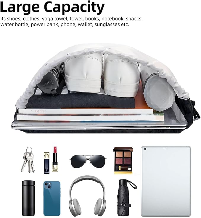 Drawstring Bags Initial Drawstring Backpack Sackpack Black Draw String Cinch Bags for Sports, Gym, Travel, Swimming, Beach, Camping, Rainbow Letter H