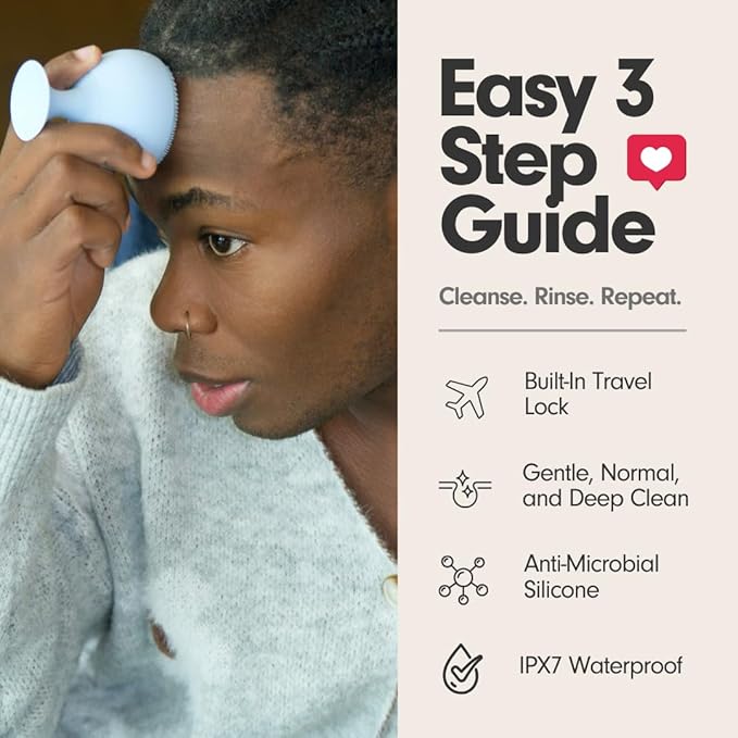 Sxnse Palm Silicone Face Scrubber – Compact Electric Facial Cleansing Brush for Acne, Pores & Makeup – Waterproof Face Exfoliator with 3 Speeds – Rechargeable Skincare Tool for Sensitive Skin (Cherry)