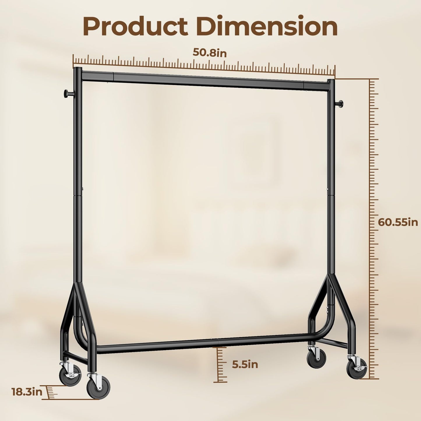 HYSEYY Clothes Clothing Rack, Rolling Heavy Duty Clothes Rack Load 420 LBS With Wheels, Metal Clothes Rack for Hanging Clothes, Portable Standing Clothes Garment Rack, Black,48 inches