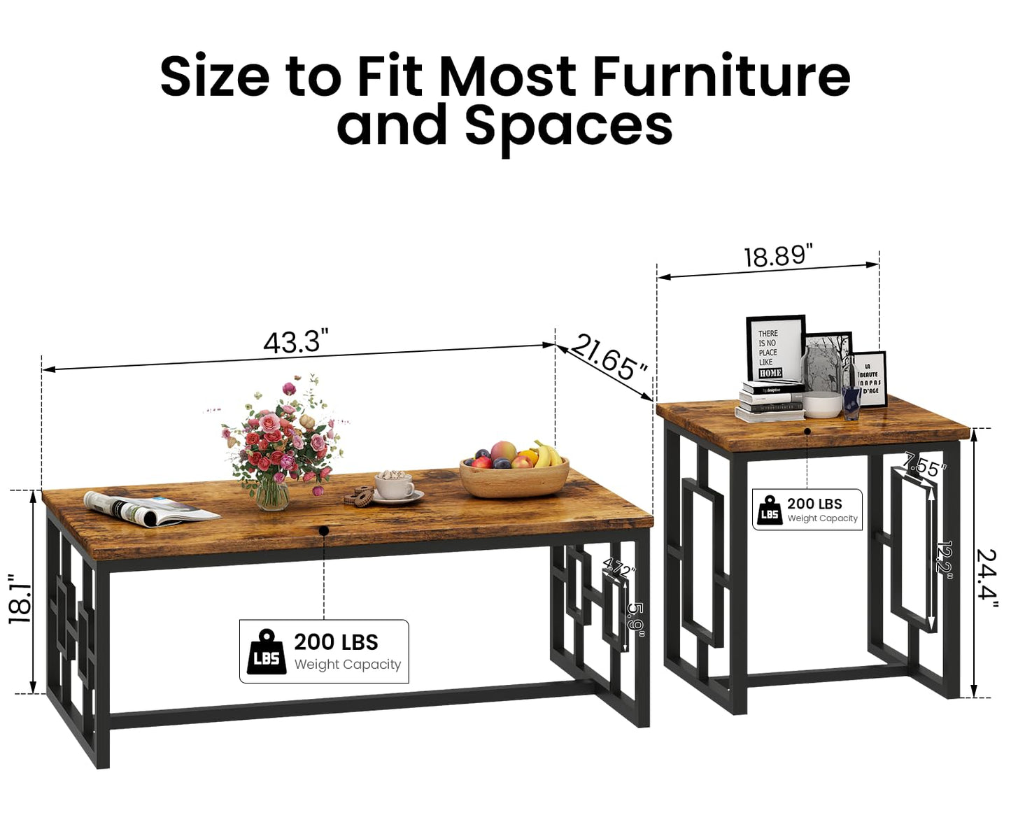 Recaceik Coffee Table Set, Coffee Table & Two End Side Table, Modern 3-Piece Living Room Table Set for Office, Living Room, Apartment, Small Space, Easy Assembly Furniture, Rustic Brown