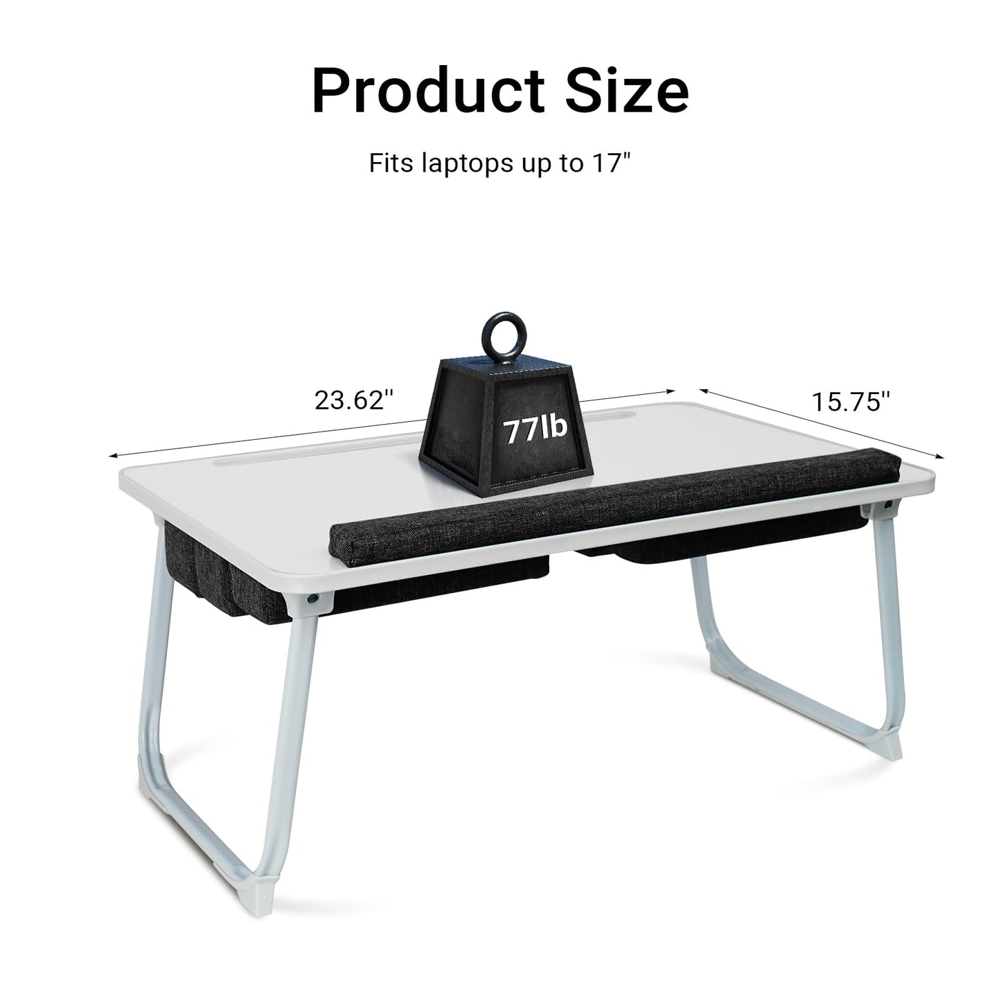 iXTRA Lap Desk for Laptop with Cushion,Folding Laptop Desk for Bed with USB,Bed Desk,Portable Computer Lap Desk,23.62"*15.74",White