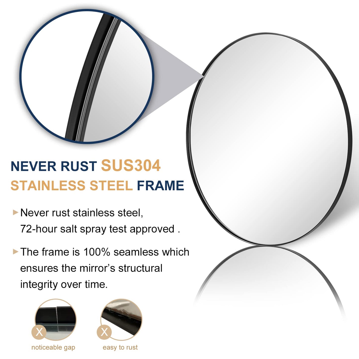 ANDY STAR 36" Black Round Mirror, Black Circle Mirror, 36 inch Round Black Mirror Bathroom, Big Circle Wall Mirror in Metal Frame, Matte Black Vanity Mirror for Entryway, Living Room, Dining Room
