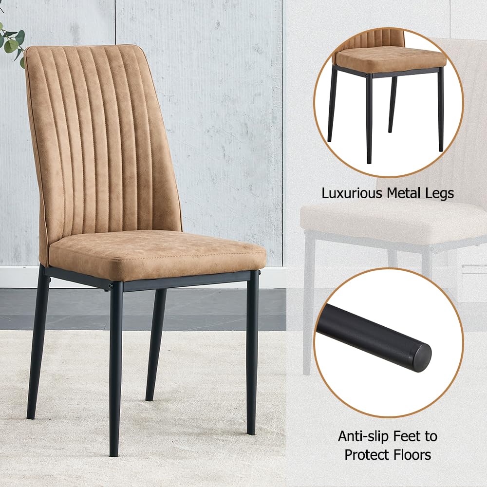 Btikita Dining Table Chairs Set for 4, Modern Rectangular Dining Room Table Set PU Leather Upholstered Dining Chairs 55" Dinner Table Set for Kitchen, Dining Room (Dining Table Set for 4, Brown)