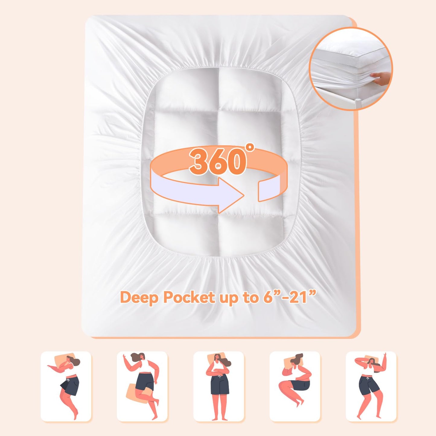 Topllen Cal King Mattress Topper for Back Pain Relief, Extra Thick Pillow Top Plush Mattress Pad with Deep Pocket, Soft Pillowtop California King Size Bed Toppers Filled Fluffy, White