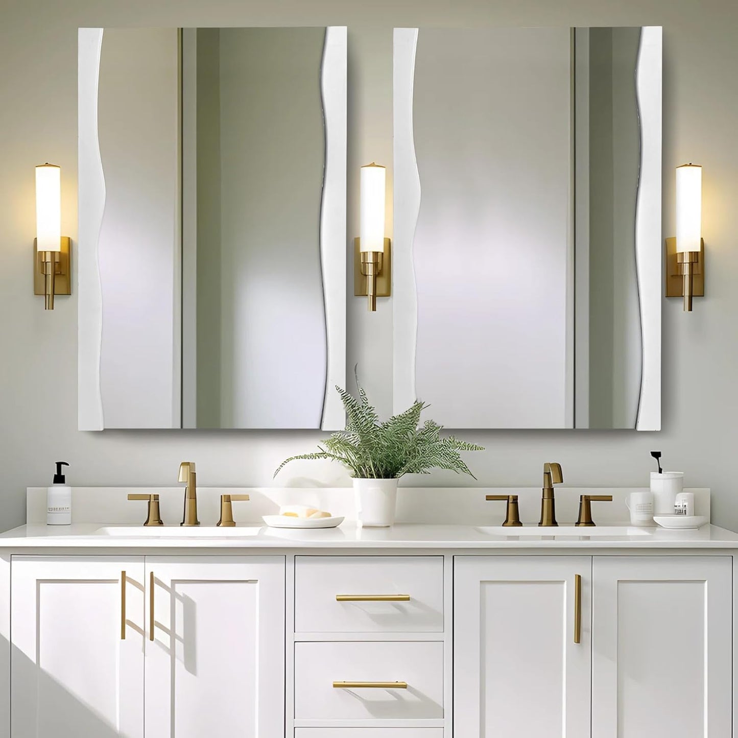 Tanmicoshomy White Bathroom Mirror 20x28 Inch, Asymmetrical Wood Framed Rectangle Wall Mirrors for Bedroom or Living Room, Vertical or Horizontal Hanging