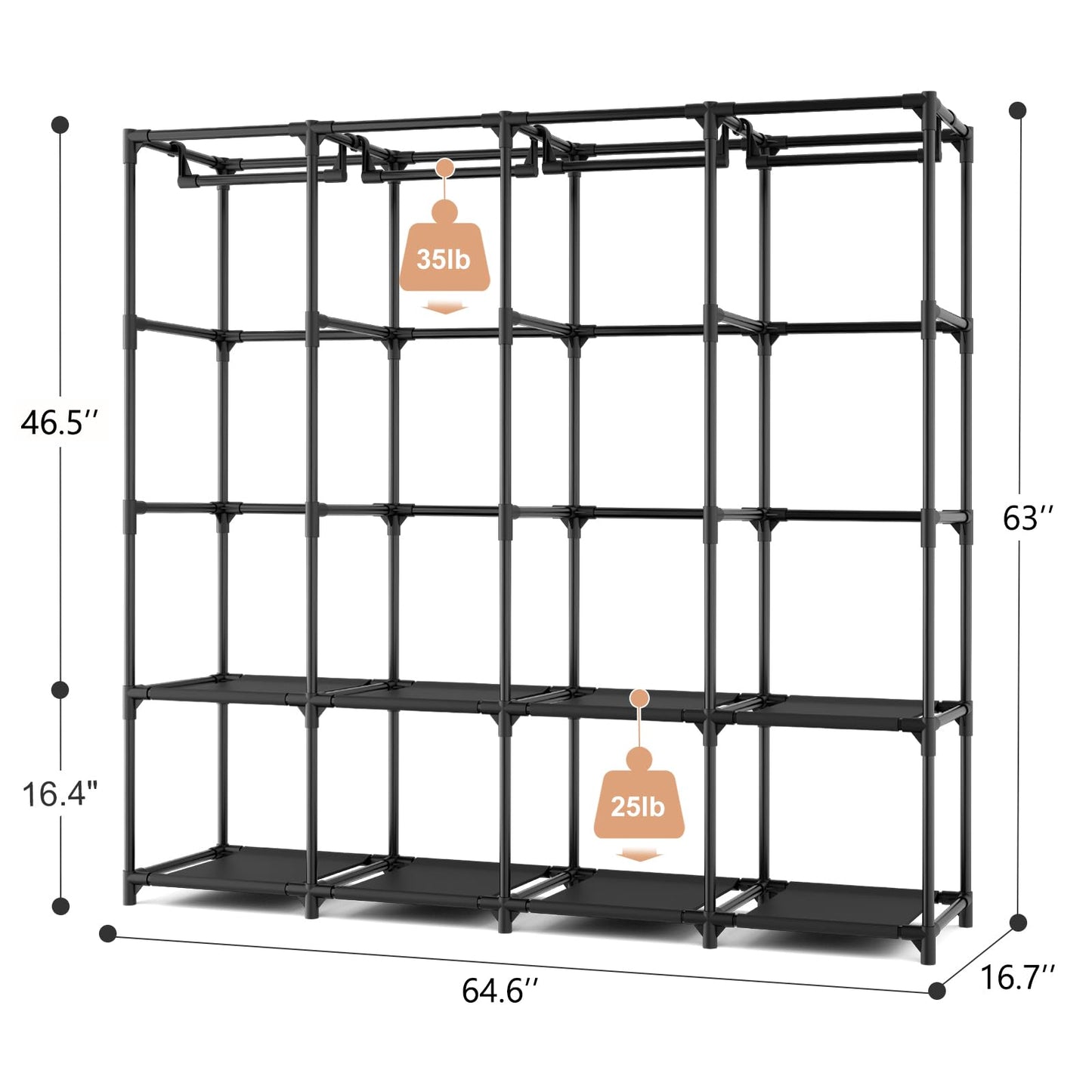 BrFoYu Portable Closet for Hanging Clothes, 67 Inch Wide Portable Wardrobe Closet with Cover, 4 Hanging Rod, Storage Shelves and Side Pockets, Large Free Standing Closet for Bedroom, Black