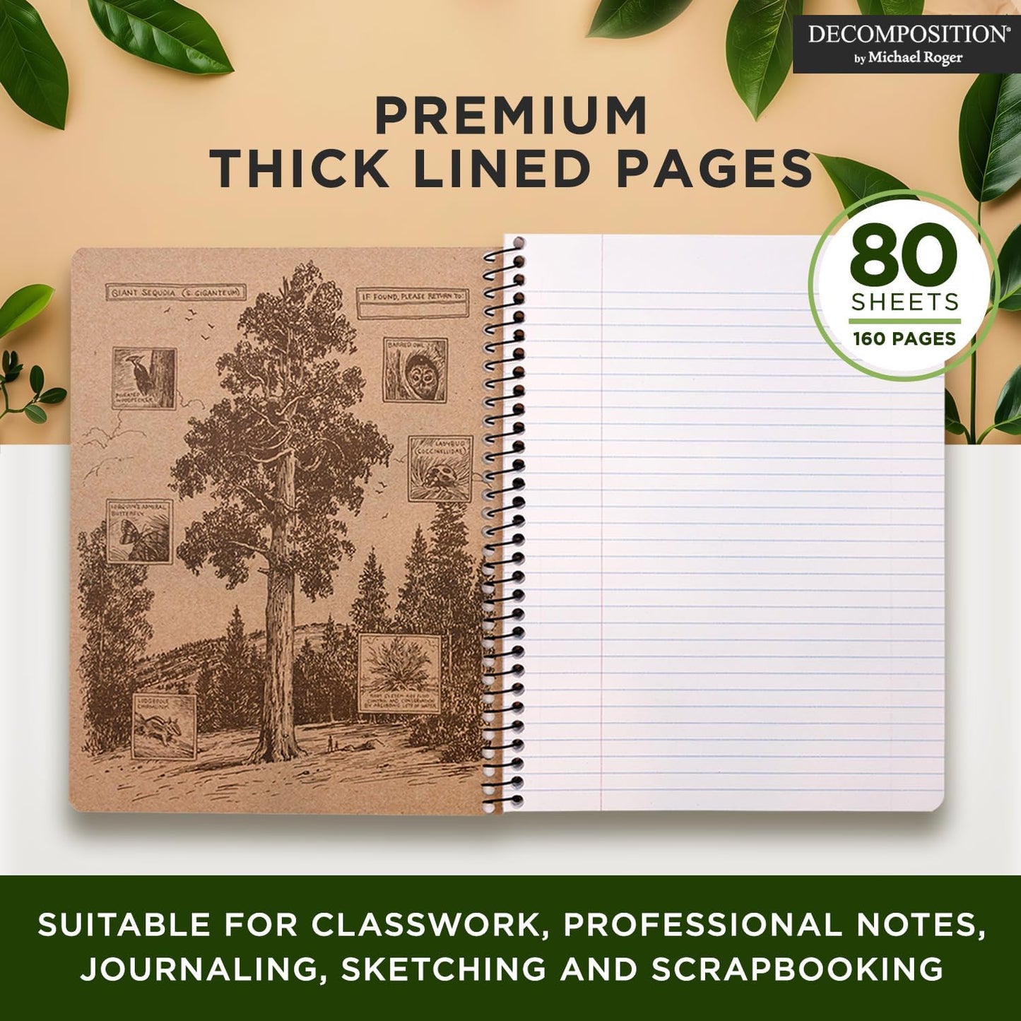 Decomposition Flying Sharks College Ruled Spiral Notebook - 9.75 x 7.5 Journal with 160 Lined Pages - 100% Recycled Paper - Notebooks for School Supplies, Home & Office - Made in USA