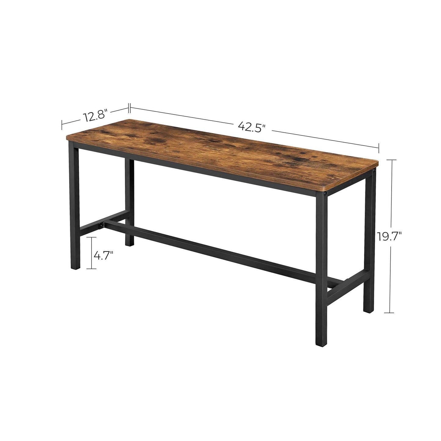 VASAGLE Dining Bench, Pair of 2, Industrial Style, Steel Frame, for Kitchen, Living Room, 12.8 x 42.5 x 19.7 Inches, Rustic Brown + Black，UKTB33X