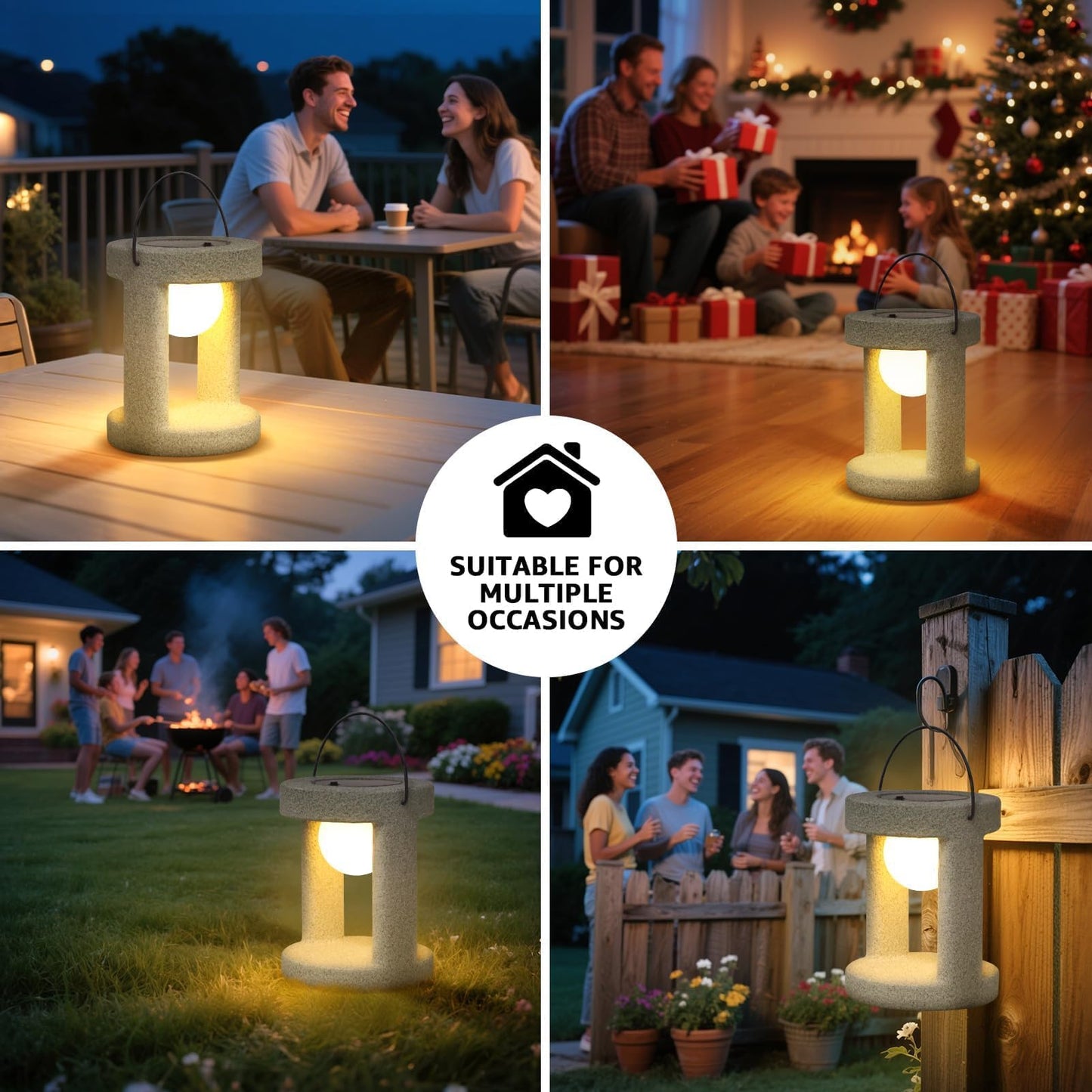 uuffoo Solar Outdoor Lantern, Portable Rechargeable Solar Lamp, IP44 Water-Resistant, Cordless Lights Decorative for Patio, Garden, Living Room