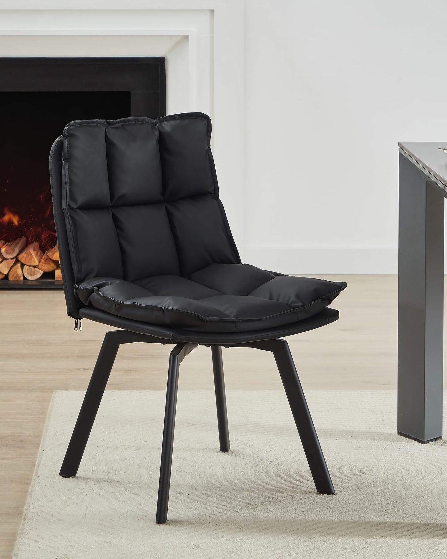 BedsPick Swivel Dining Chair Set of 2 - Faux Leather Upholstered Kitchen Chair, Mid Century Modern Dining Room Chair with Rotating Seats and Metal Legs (Black)