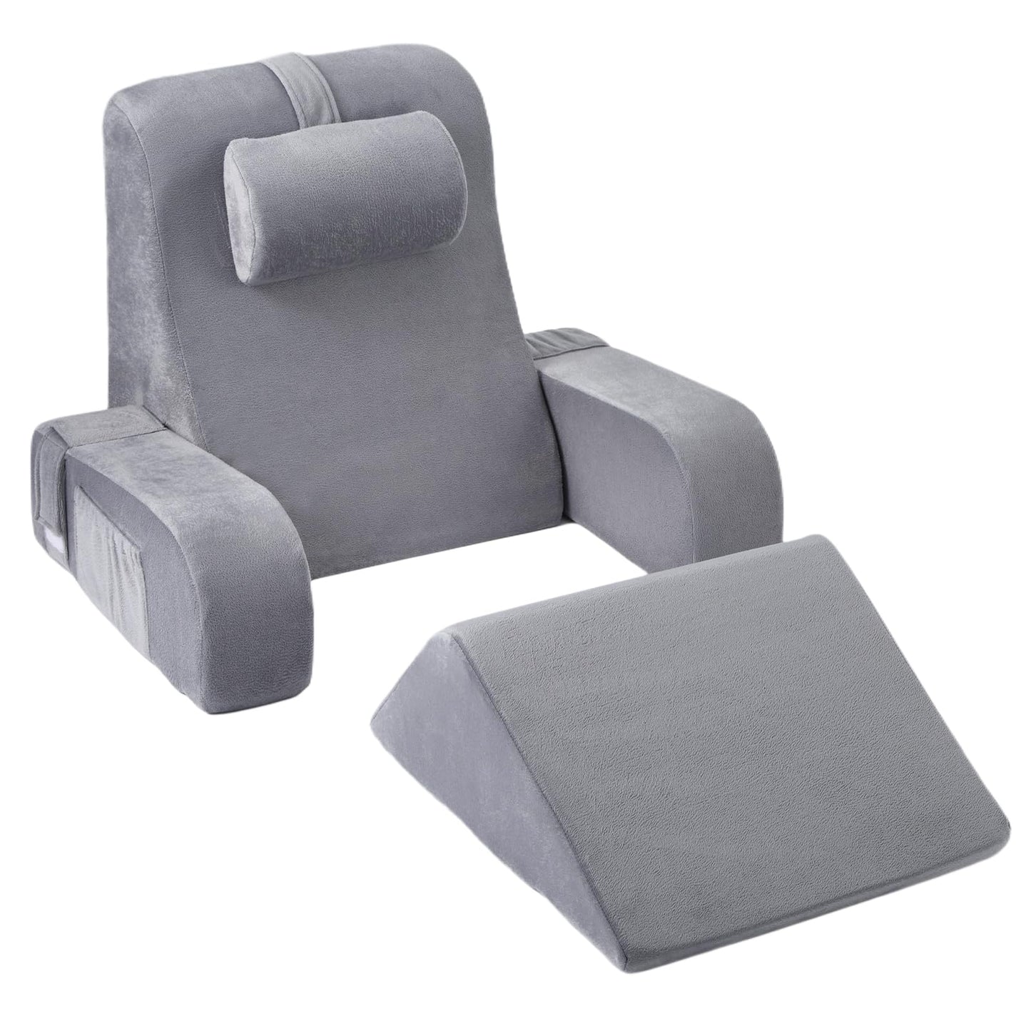 NIAOMAOGOU Reading Pillow for Sitting in Bed Adult, Back Pillow for Sitting Up in Bed with Arm Rest and Knee Rest, Suitable for Gaming,Watching TV on Floor, 19in 5Pcs, Grey